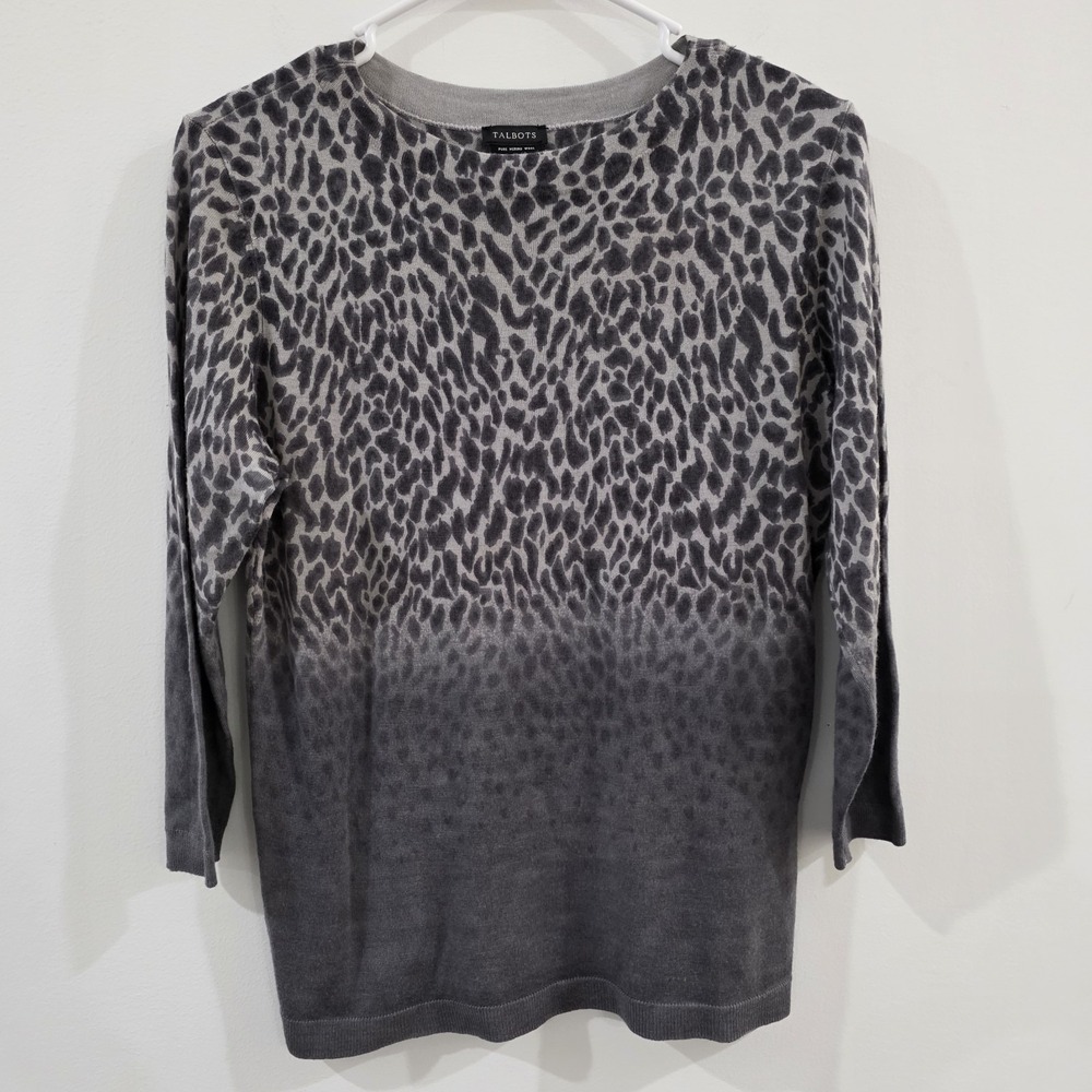 Talbots Gray Ombre Leopard Print Cowlneck Sweater